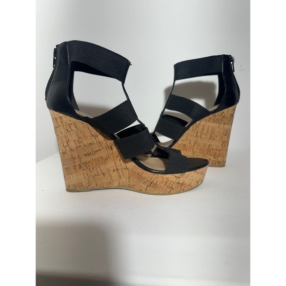 Steve Madden Wedge Platform Sandals Black Heels - SIZE 10.5 - Picture 1 of 6